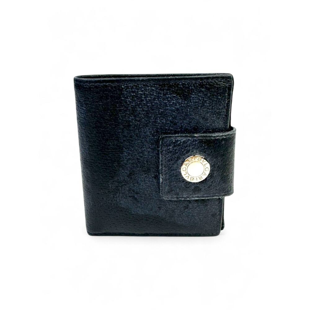 BVLGARI Vintage Blue & Black Leather Trifold Wallet